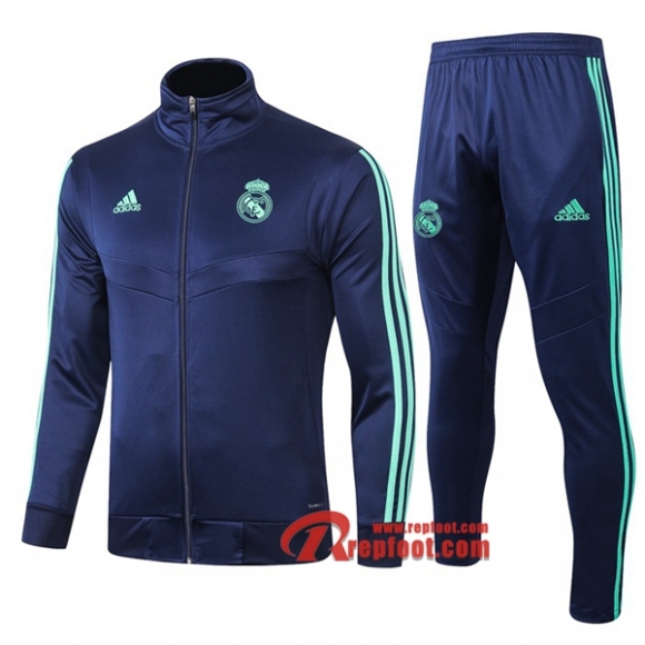 Ensemble Veste Survetement Real Madrid Bleu Fonce 2019-2020 Nouveau