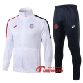 Ensemble Du Veste Survetement Paris Saint Germain-PSG Nike Blanc/Noir/Rouge 2019/2020 Nouveau