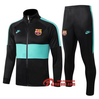 Ensemble Du Veste Survetement FC Barcelone Noir/Vert 2019/2020 Nouveau