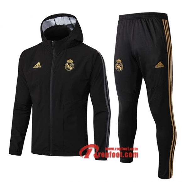 Ensemble Veste A Capuche Survetement Real Madrid Noir 2019-2020 Nouveau