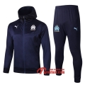 Ensemble Veste A Capuche Survetement Marseille OM Bleu Fonce 2019-2020 Nouveau