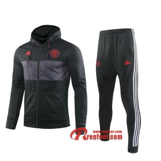 Ensemble De Veste A Capuche Survetement Manchester United Noir 2019 2020 Nouveau