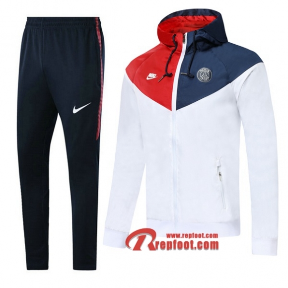 Ensemble De Coupe-Vent Survetement Paris Saint Germain-PSG Blanc/Rouge/Bleu Fonce 2019 2020 Nouveau