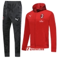 Ensemble De Veste A Capuche Survetement Milan AC Rouge 2019 2020 Nouveau