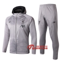 Ensemble Veste Survetement Liverpool FC Capuche Gris 2019 2020 Nouveau