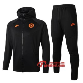 Ensemble Veste Survetement FC Chelsea Capuche Gris Fonce 2019 2020 Nouveau