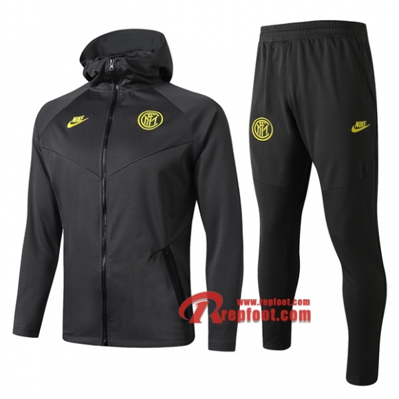 Ensemble Veste Survetement Inter Milan Capuche Gris 2019 2020 Nouveau