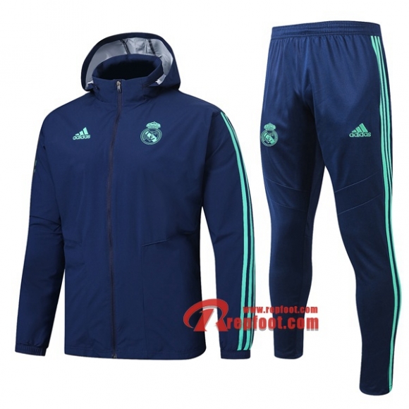 Ensemble Veste Coupe-Vent Survetement Real Madrid Bleu Saphir 2019 2020 Nouveau