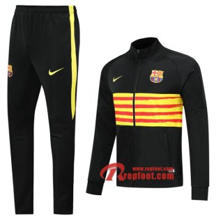 Ensemble Veste Survetement Barcelone FC Noir Jaune 2019 2020 Nouveau