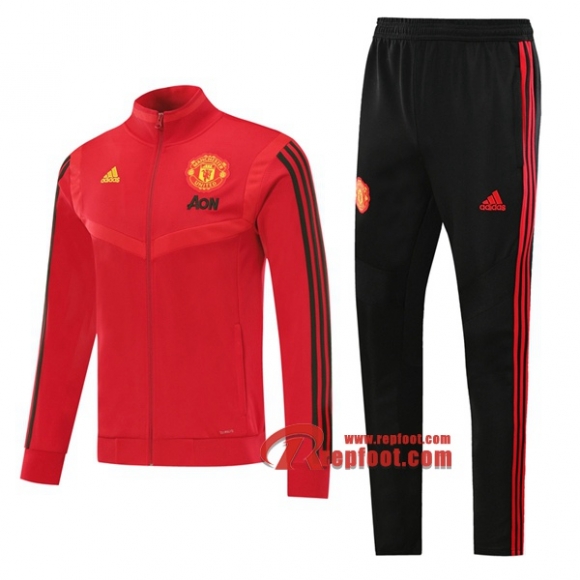 Ensemble Veste Survetement Manchester United Rouge 2019 2020 Nouveau