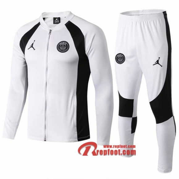 Ensemble De Veste Survetement Paris Saint Germain-PSG Jordan Blanc/Noir 2019 2020 Nouveau