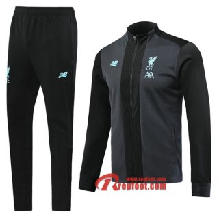 Ensemble Du Veste Survetement FC Liverpool Noir/Gris 2019/2020 Nouveau