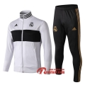 Ensemble De Veste Survetement Real Madrid Blanc/Noir 2019 2020 Nouveau