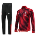 Ensemble De Veste Survetement Milan AC Rouge/Noir 2019 2020 Nouveau