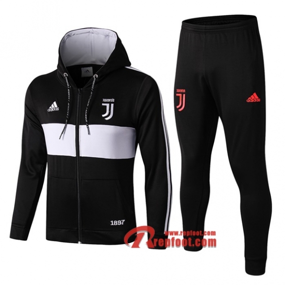 Ensemble De Veste A Capuche Survetement Juventus Noir/Blanc 2019 2020 Nouveau