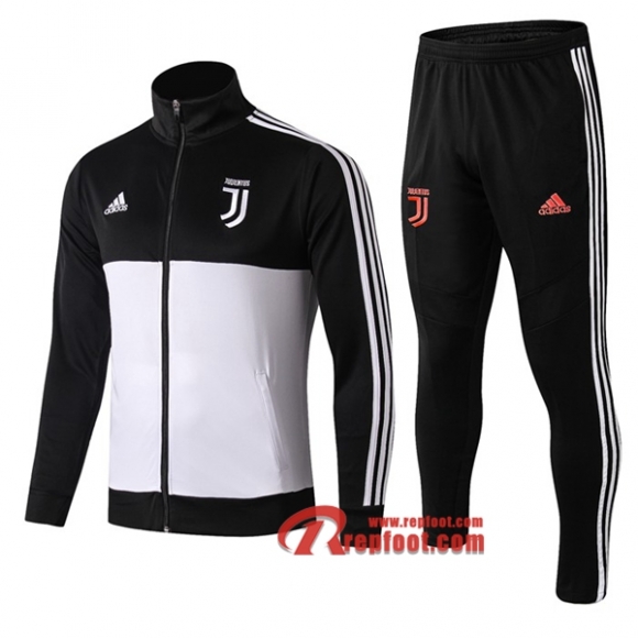 Ensemble Du Veste Survetement Juventus Blanc/Noir Col Haut 2019/2020 Nouveau