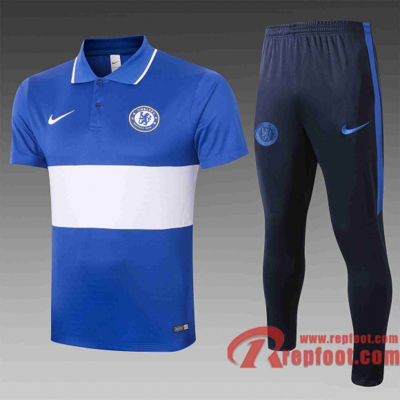 Chelsea Polo de foot 20 21 Bleu-Blanc C404#