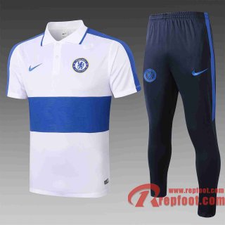 Chelsea Polo de foot 20 21 Blanc-Bleu C411#