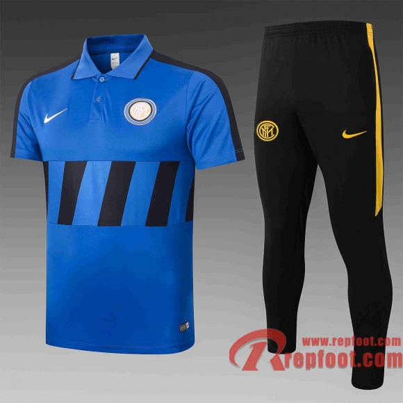 Inter Milan Polo de foot 20 21 Bleu - Noir Diagonale C415#