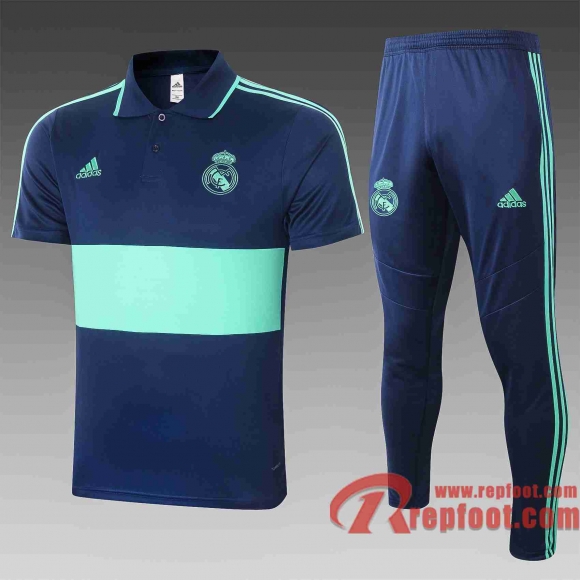 Real Madrid Polo de foot 20 21 bleu marin - vert C427#