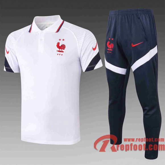 France Polo de foot 20 21 Blanc C487#