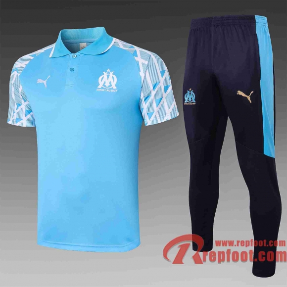 Olympique Marseille Polo foot Tampographie bleu clair 20 21 C576