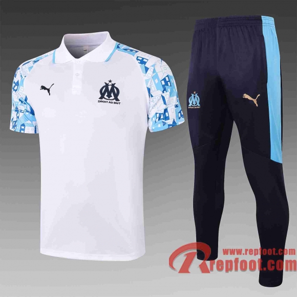 Olympique Marseille Polo foot Jet d'encre blanc 20 21 C580