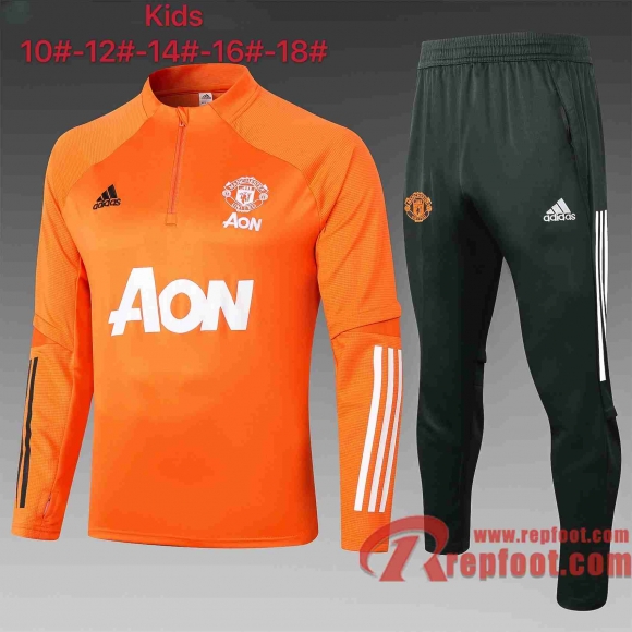 Manchester United Survetement Foot Enfant Orange 20 21 E486