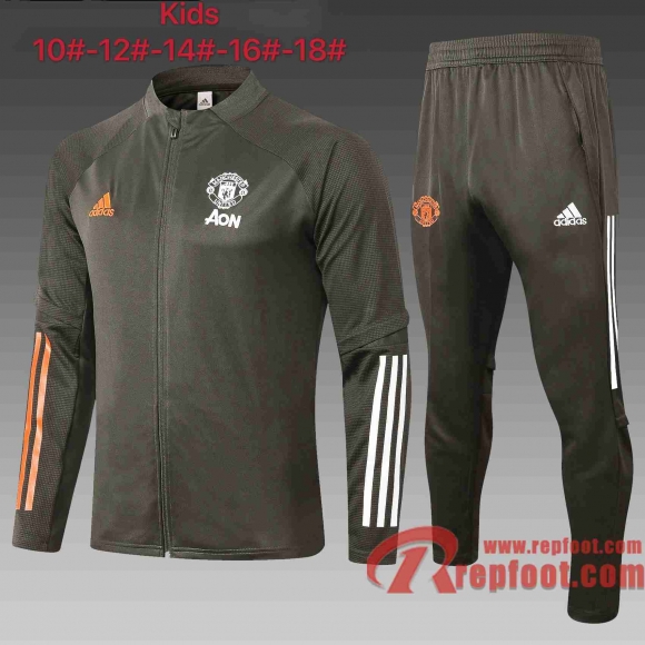 Manchester United Survetement Foot Enfant - Veste Armée verte 20 21 E495