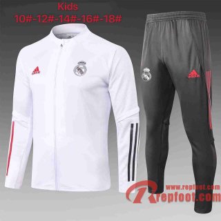 Real Madrid Survetement Foot Enfant - Veste blanc 20 21 E496