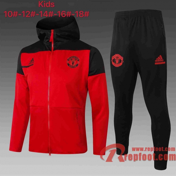 Manchester United Survetement Foot Enfant - Veste Sweat a Capuche rouge 20 21 E501