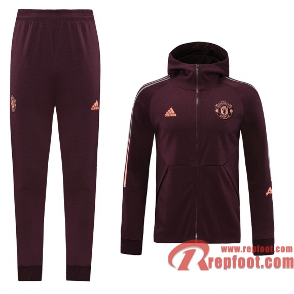 Manchester United Veste foot - Sweat a Capuche Bordeaux - 20 21 J129