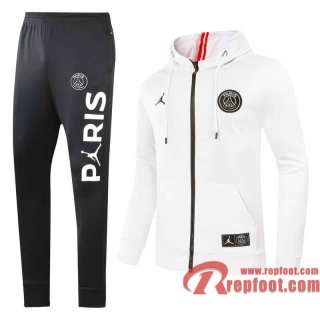 PSG Paris Veste foot - Sweat a Capuche Jordan blanc - Sangles 20 21 J167