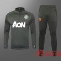 Manchester United Survetement Foot Gris vert - Fermeture eclair courte 20 21 T10