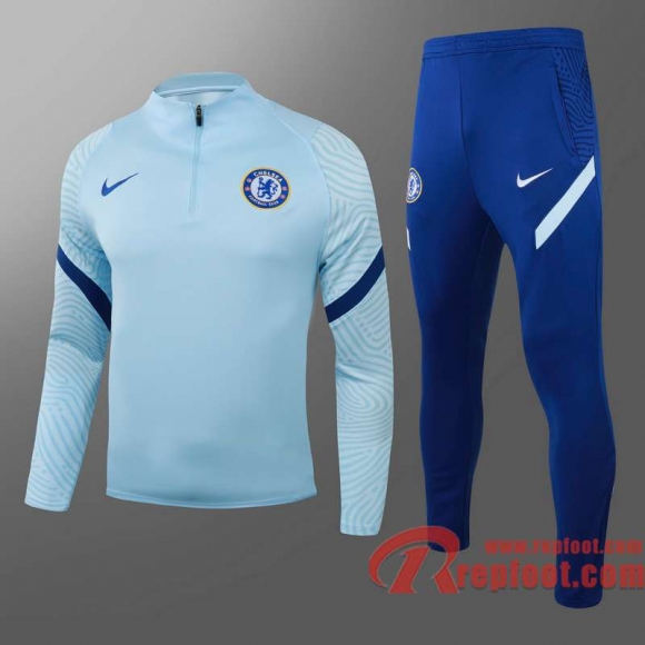 Chelsea Survetement Foot Bleu clair - Fermeture eclair courte 20 21 T19