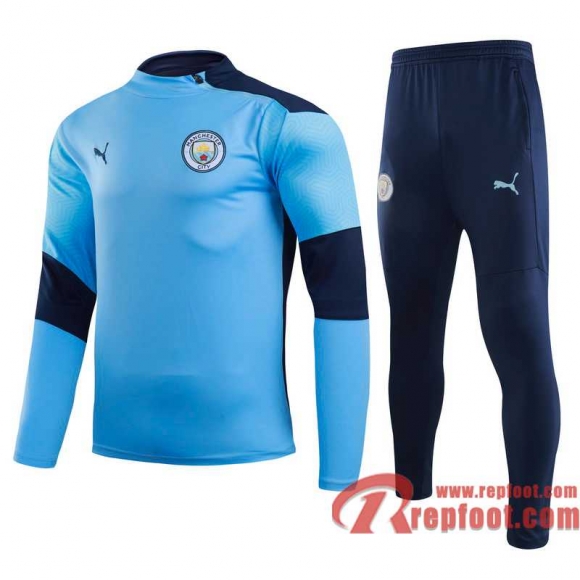 Manchester City Survetement Foot Bleu ciel - Fermeture eclair diagonale 20 21 T31