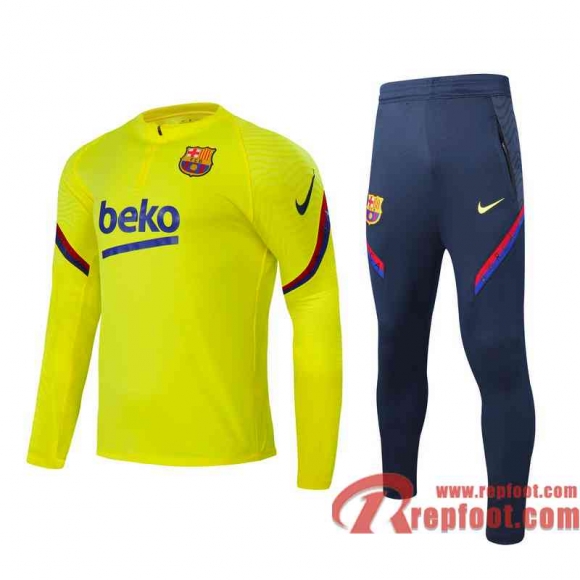 Barcelone Survetement Foot Enfant Jaune - Fermeture eclair courte TK05