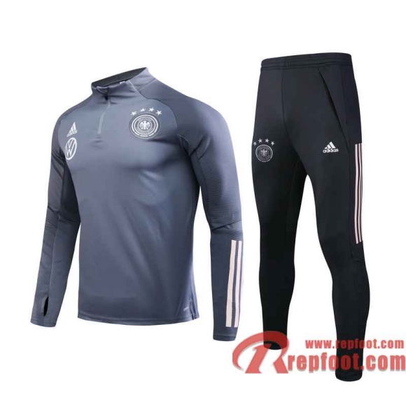 Allemagne Survetement Foot Enfant Gris fonce - Fermeture eclair courte TK07