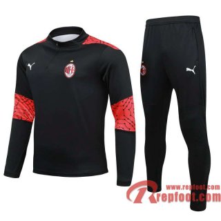 AC Milan Survetement Foot Enfant noir - Fermeture eclair courte TK12