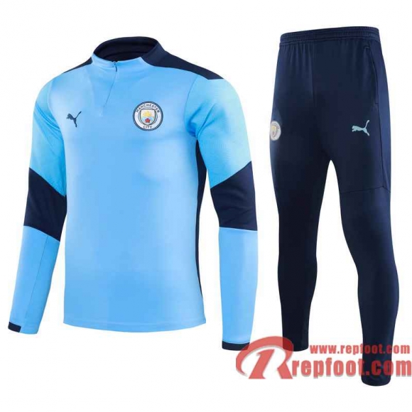 Manchester City Survetement Foot Enfant Bleu ciel - Fermeture eclair courte TK43