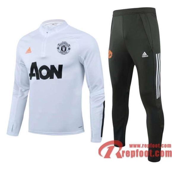 Manchester United Survetement Foot Enfant blanc - Fermeture eclair courte TK45