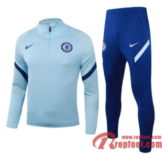 Chelsea Survetement Foot Enfant Bleu clair - Fermeture eclair courte TK58