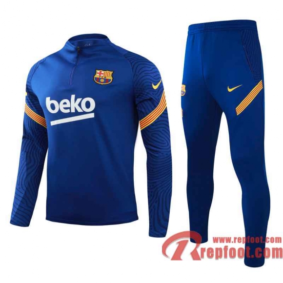 Barcelone Survetement Foot Enfant bleu - Fermeture eclair courte TK68