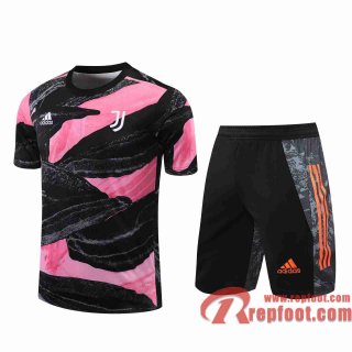 Juventus Survetement Foot T-shirt rose noir 20 21 TT124