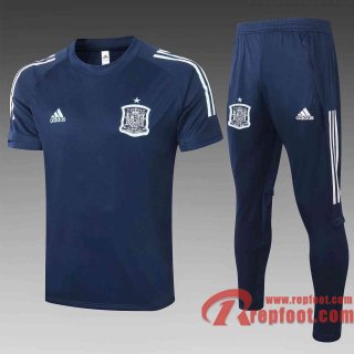 Espagne Survetement Foot T-shirt Spain Bleu fonce 20 21 TT18
