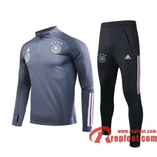 Ensemble Survetement de Foot Allemagne Gris Fonce 2019 2020