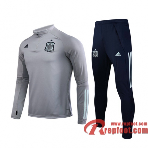 Ensemble Survetement de Foot Espagne Gris Clair 2019 2020