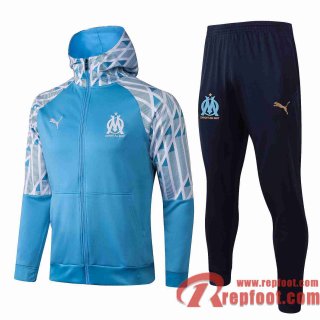 Olympique De Marseille Veste Foot Sweat a Capuche Bleu clair 21 22 JK26