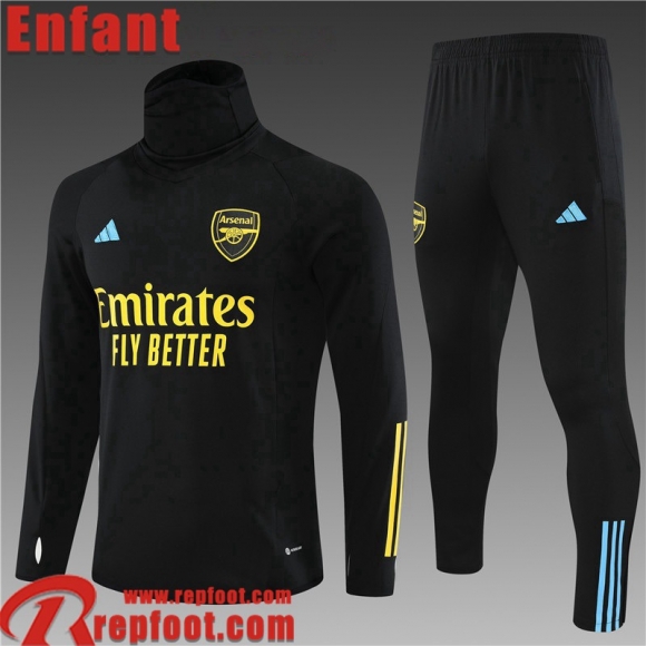 Survetement de Foot High Collar Arsenal noir Enfant 2023 2024 TK587  Survetement de Foot High Collar Arsenal noir Enfant 2023 2024 TK587
