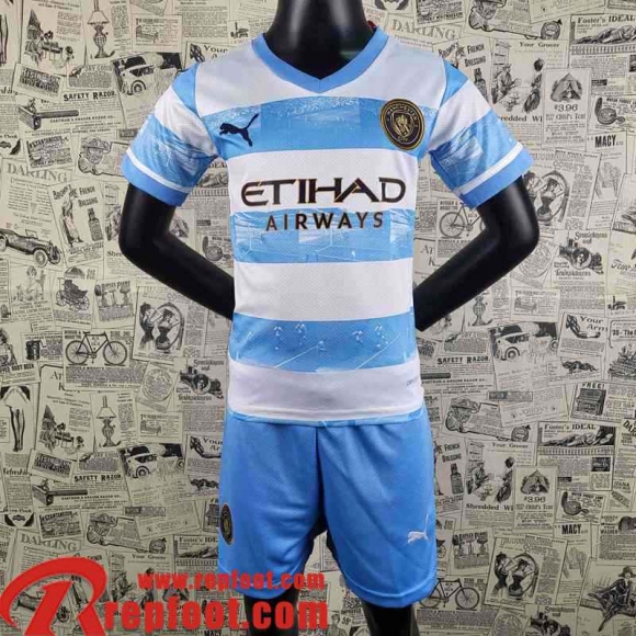 Manchester City Maillot De Foot Bleu blanc Enfant 22 23 AK42